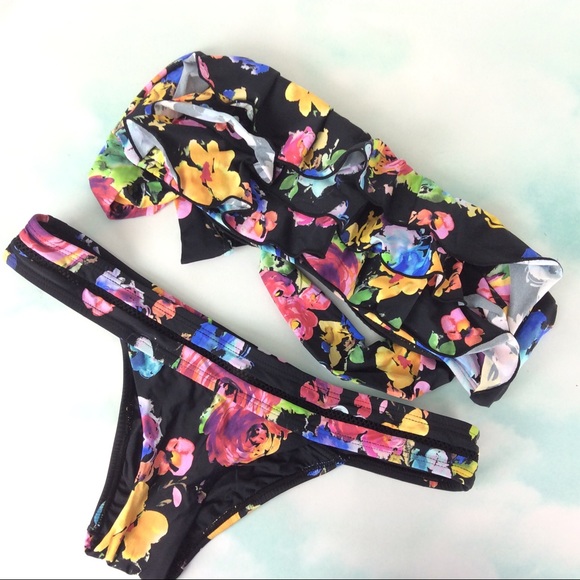 Pilyq Other - New PilyQ Floral Bandeau Teeny Bikini Set Small